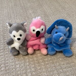 3 Palm Pals Cuddly Trio Plush Toy Set for Small Pets - Gray, Pink, Blue